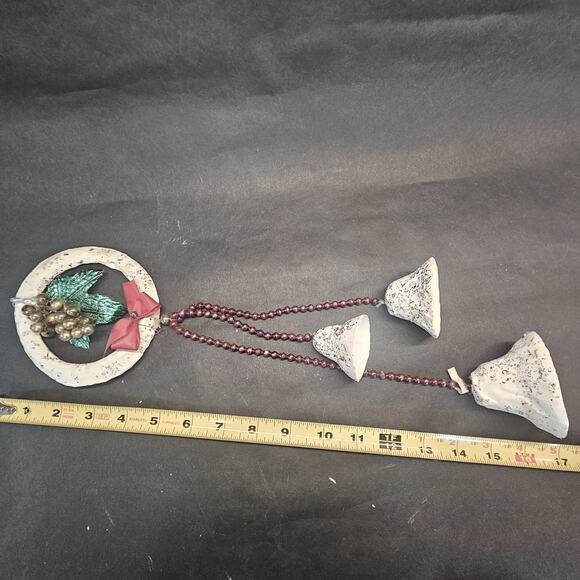 Vintage Paper Mache Glitter CHRISTMAS BELLS 17" Mercury Glass Beads Wreath Garla - Picture 8 of 10